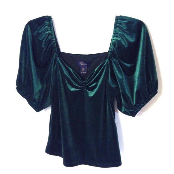 Vtg Y2K Velvet Top Wn XS Green Puff Sleeves Goth Vamp Witchy Grunge Steampunk - Picture 4 of 11